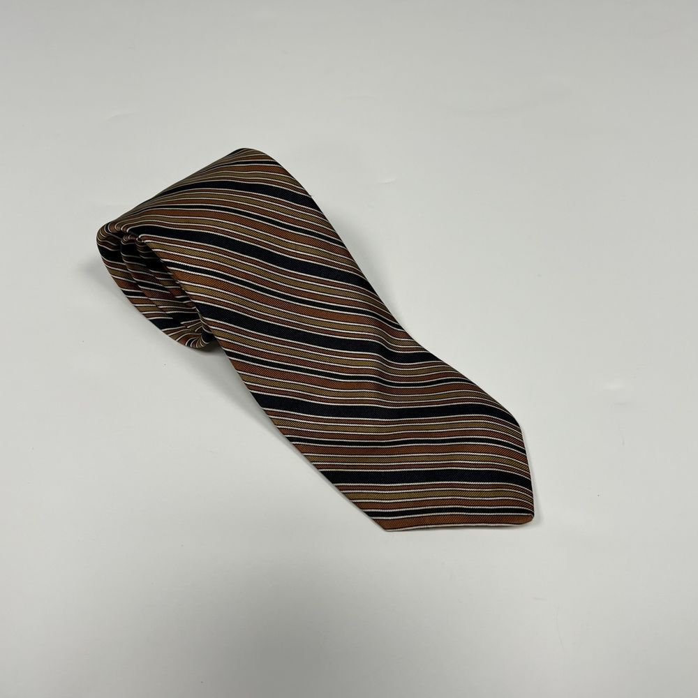 Liberty of London Silk Striped Tie Brown Black Diagonal Stripes Made in England